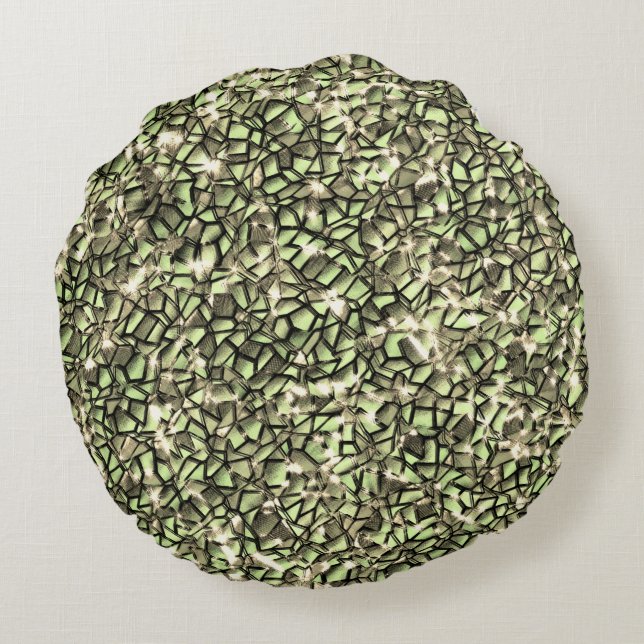Grovt grönaktigt sepiamosaiskt lagrar och gnistor rund kudde (Baksidan)
