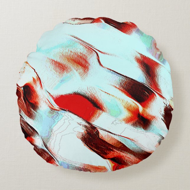 Grovt vitaktigt cyan och brunrött rund kudde (Framsidan)