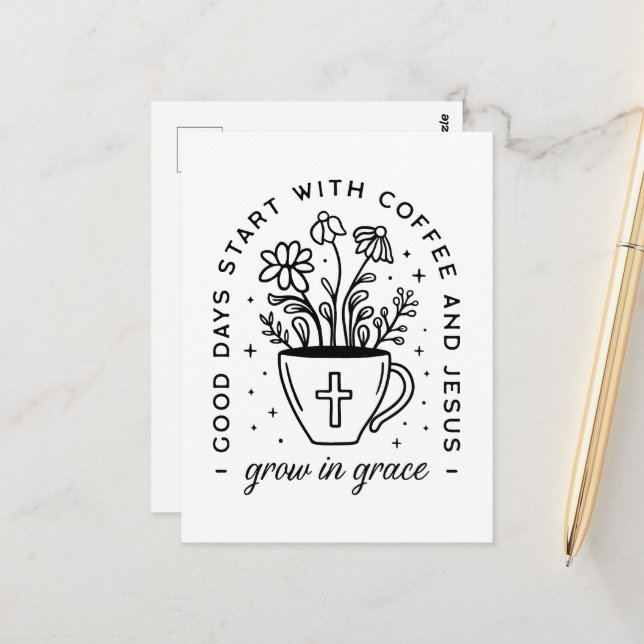 Grow in grace coffee Jesus Christian quotes Vykort (Fram/Back In Situ)