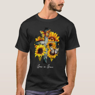 Grow in Grace Kor Sunblommor Butterflies Christi T Shirt