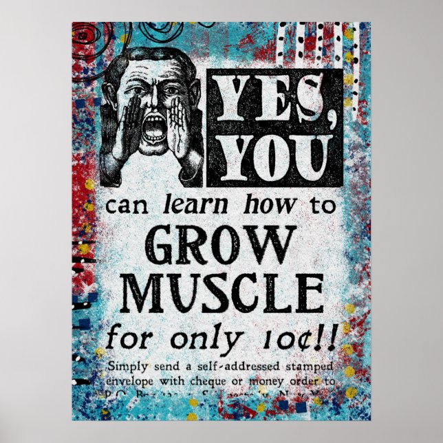 Grow Muscle Poster - Funny Vintage annons (Framsidan)