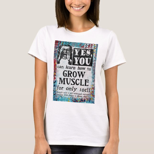 Grow Muscle T-Shirt - Funny Vintage annons (Framsida)