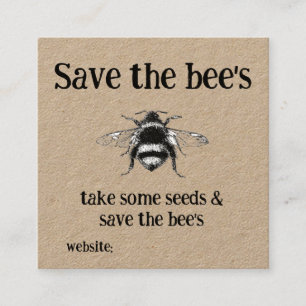 Grow Seeds eller Lökar Card Inset- Spara av bin Fyrkantigt Visitkort
