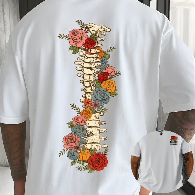 Grow Through It Floral Quote Botanical Inspiration T Shirt (Skapare uppladdad)