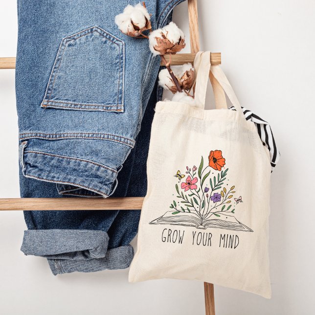 Grow your mind Boho Wildflower and book Tygkasse (Skapare uppladdad)