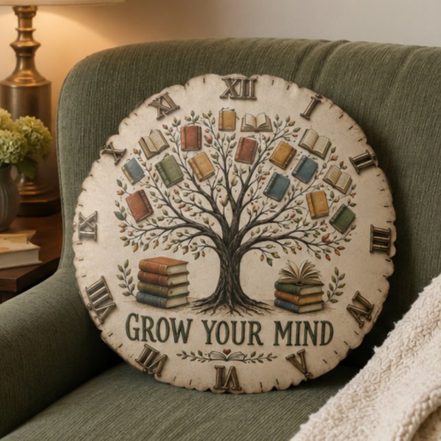 Grow Your Mind Book  Reading Teacher Gift Rund Kudde (Skapare uppladdad)