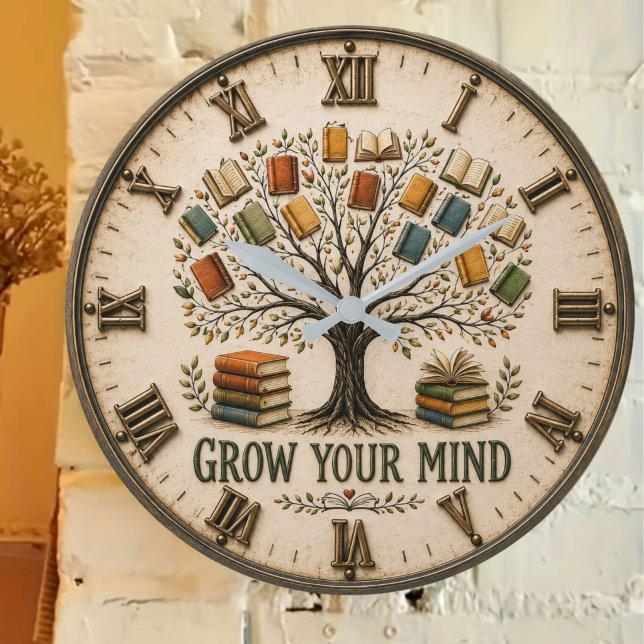 Grow Your Mind Book  Reading Teacher Gift Stor Klocka (Skapare uppladdad)
