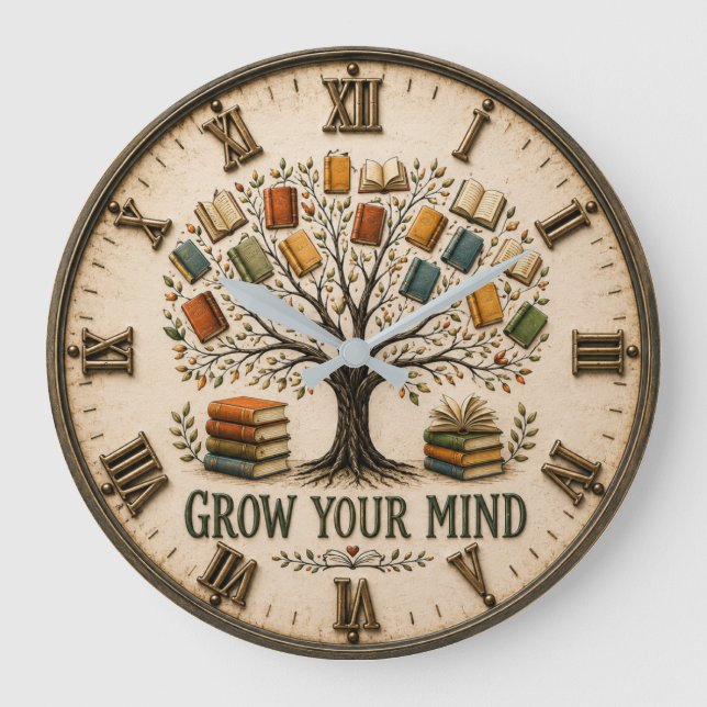 Grow Your Mind Book  Reading Teacher Gift Stor Klocka (Framsida)