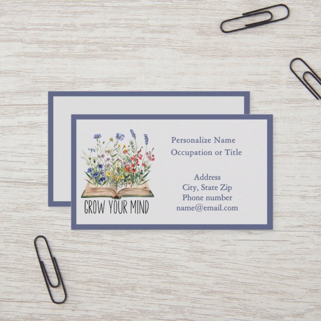 Grow Your Mind Floral Quote Educational Coaching Visitkort (Fram/Back In Situ)