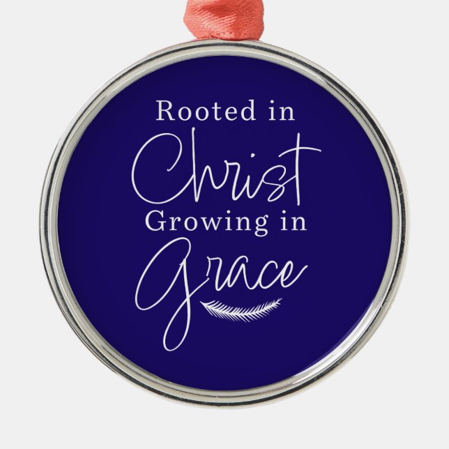 Growing in Grace Blue and White Round Christmas Julgransprydnad Metall (Framsidan)