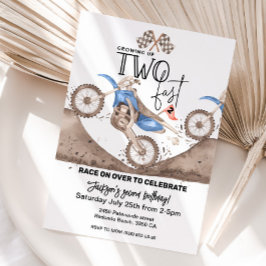 Growing up TWO FAST Blue Dirt Bike 2nd birthday  Inbjudningar