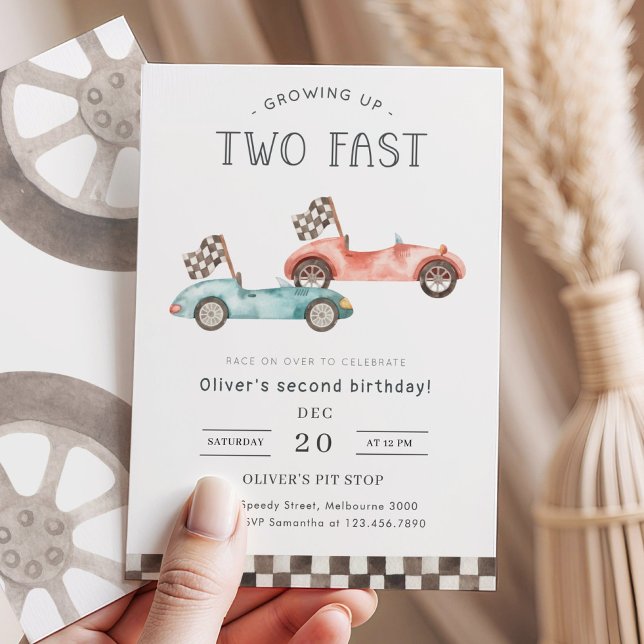 Growing Up Two Fast Blue & Red Race Car Birthday Inbjudningar (Skapare uppladdad)