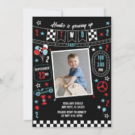 Growing Up Two Fast Racing Birthday Invitation Inbjudningar
