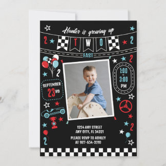 Growing Up Two Fast Racing Birthday Invitation Inbjudningar