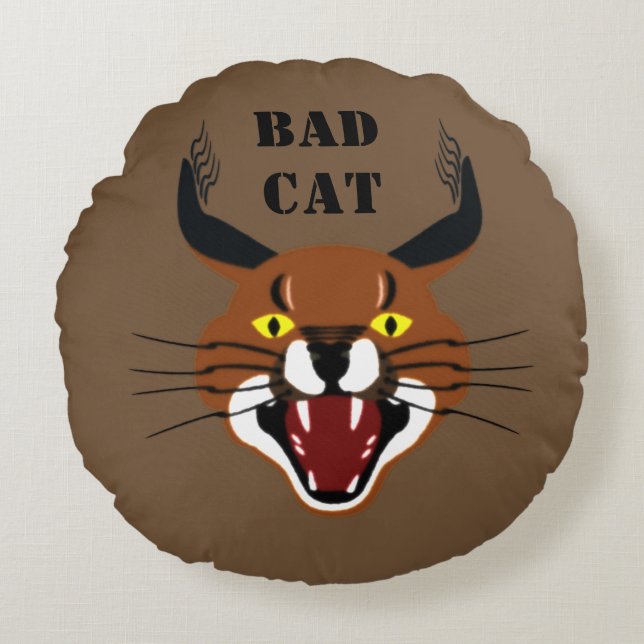 Growling Caracal Bad Cat Rund Kudde (Framsidan)