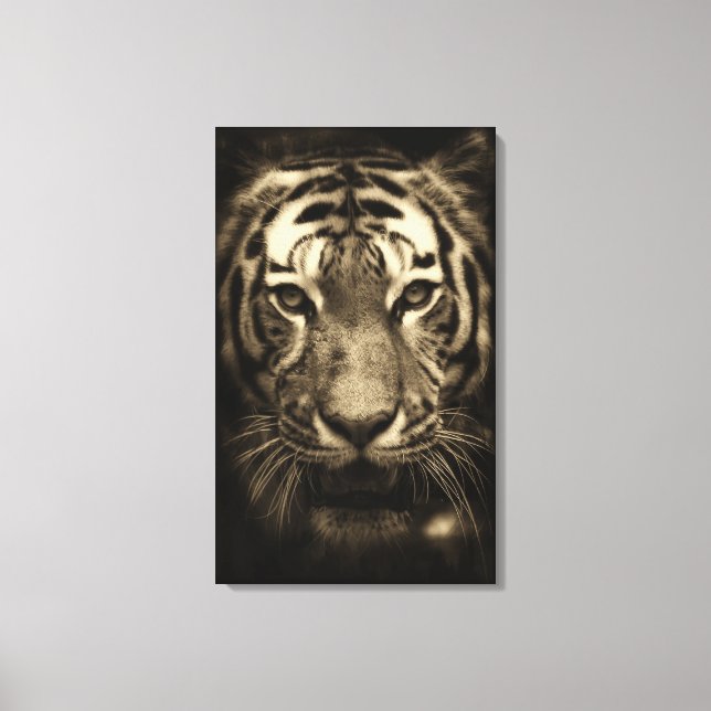 Growling Tiger Ansikte i Sepia Tones Canvastryck (Framsida)