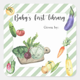 Grown Baby Shower-bokskylt - baby först bibliotek Fyrkantigt Klistermärke