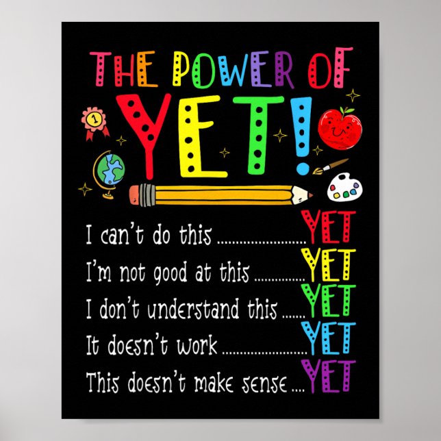 Growth Mindset Back To School Power Of Yet Positiv Poster (Framsidan)