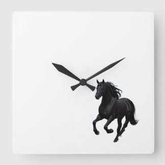 Grräckt gallop: Black Horse Wall Clock" Fyrkantig Klocka