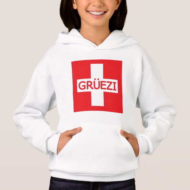 Gruezi Schweiz Flagga T Shirt (Framsida)