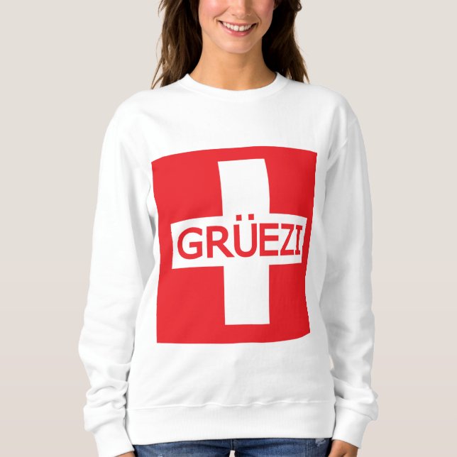 Gruezi Schweiz Flagga T Shirt (Framsida)
