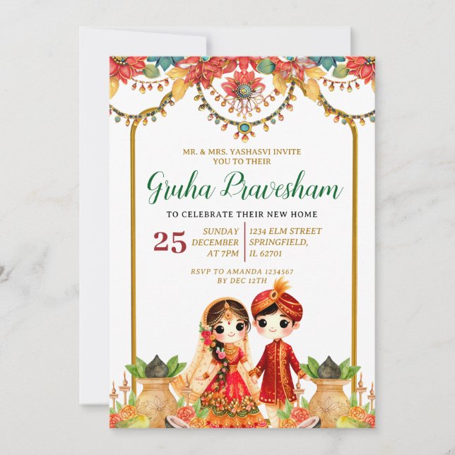 Gruha Pravesh Indian Vastu Puja Housevarning Inbjudningar (Framsida)