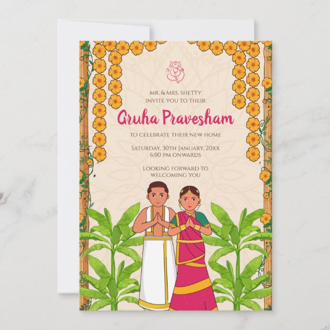 Gruhapravesh inbjudan indisk husuppvärmningsinbjud (Framsida)