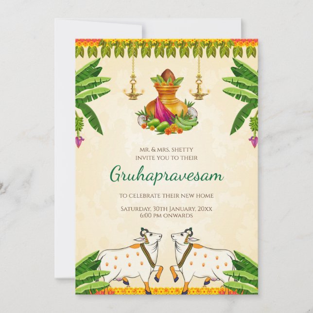 Gruhapravesham inbjudan Digital Indian Houseuppvär (Framsida)