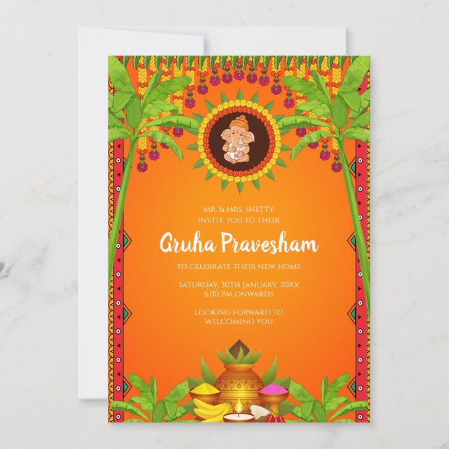 Gruhapravesham inbjudan indisk husvärmnings inbjud (Framsida)