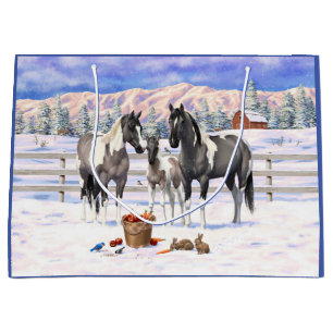 Grulla Pinto Grått Paint Horses on a Winter Farm