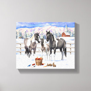 Grulla Pinto Grått Paint Horses on a Winter Farm Canvastryck