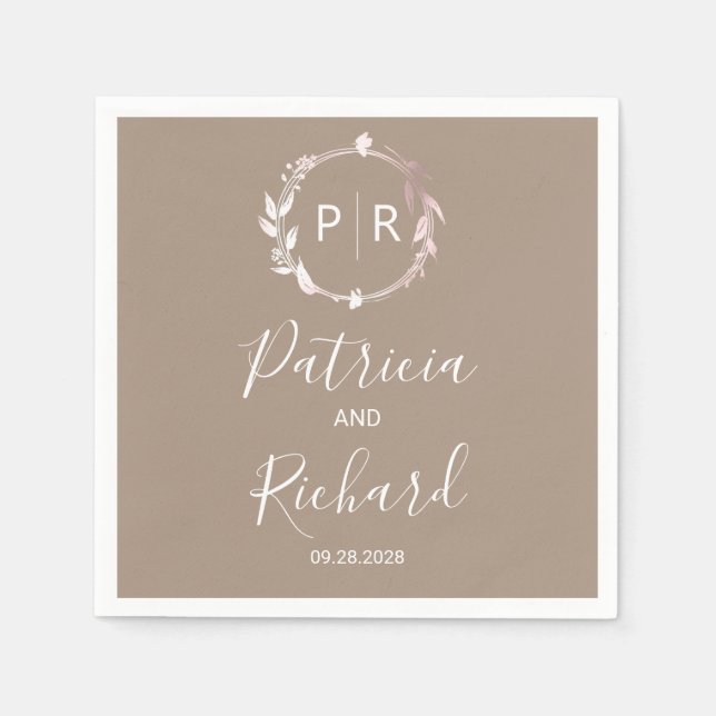 Grullo faux foil Monogram Bröllop Napkins Pappersservett (Framsidan)