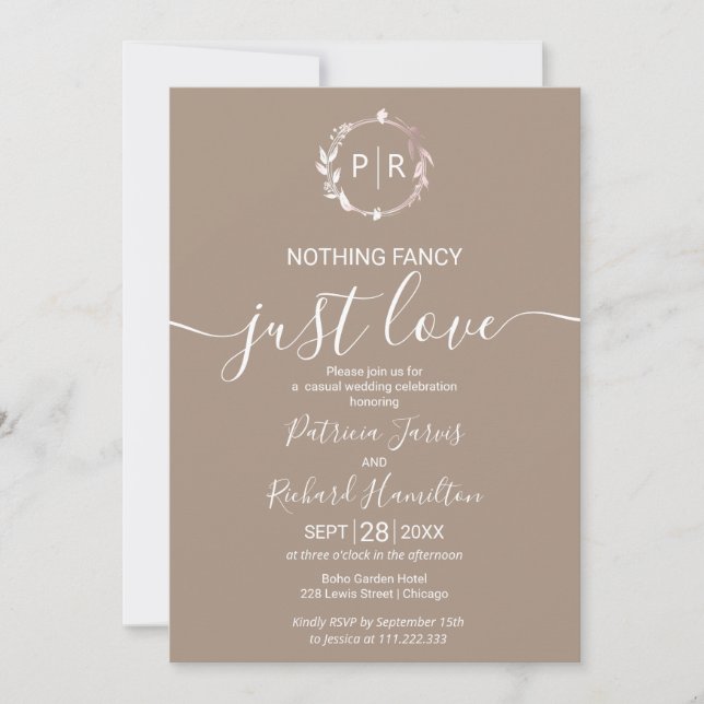 Grullo Monogram Calligraphy Photo Bröllop Inbjudningar (Framsida)