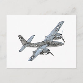 Grumman F7F Tigercat Aircraft Pencil Teckning Vykort