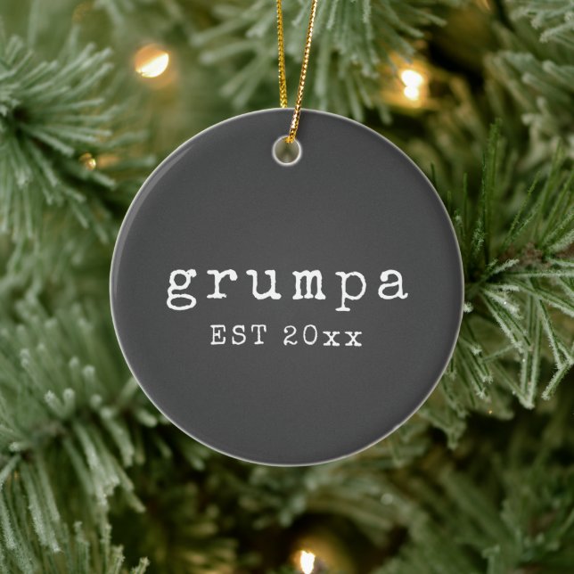 Grumpa | Rolig Grinig Farfar i Svart och Vitt Julgransprydnad Keramik (Träd)