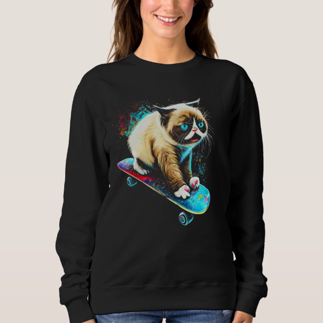 Grumpy Ansikte Funny Cat Graphic Cat Lovers Kitten T Shirt (Framsida)