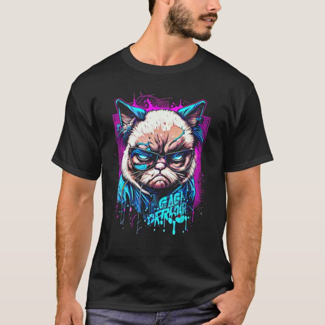 Grumpy Ansikte Funny Cat Graphic Cat Lovers Kitten T Shirt (Framsida)