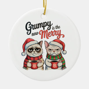 Grumpy är den nya glada julen kattälskare julgransprydnad keramik