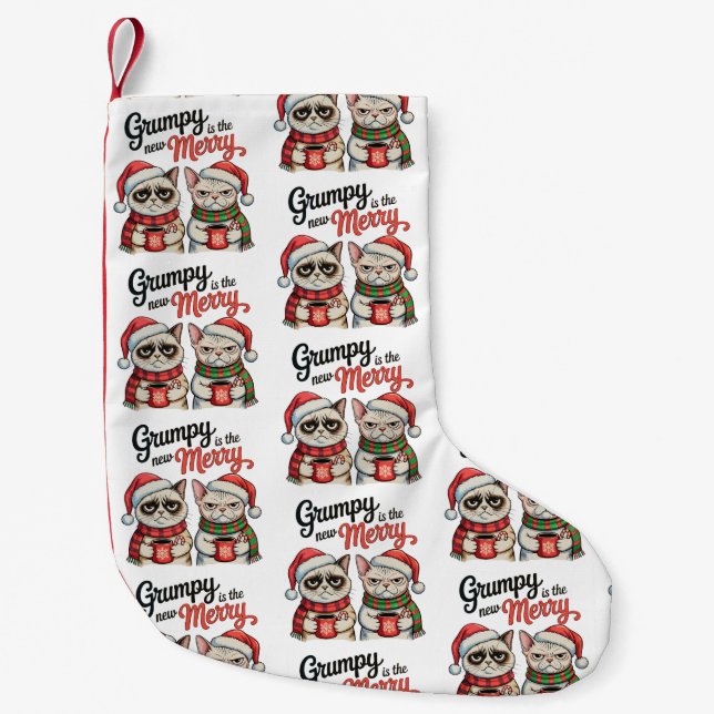 Grumpy är den nya glada julen kattälskare liten julstrumpa (Framsidan)