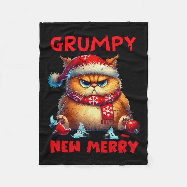 Grumpy är New God jul Cat Sarcastic Cu Fleecefilt (Framsidan)