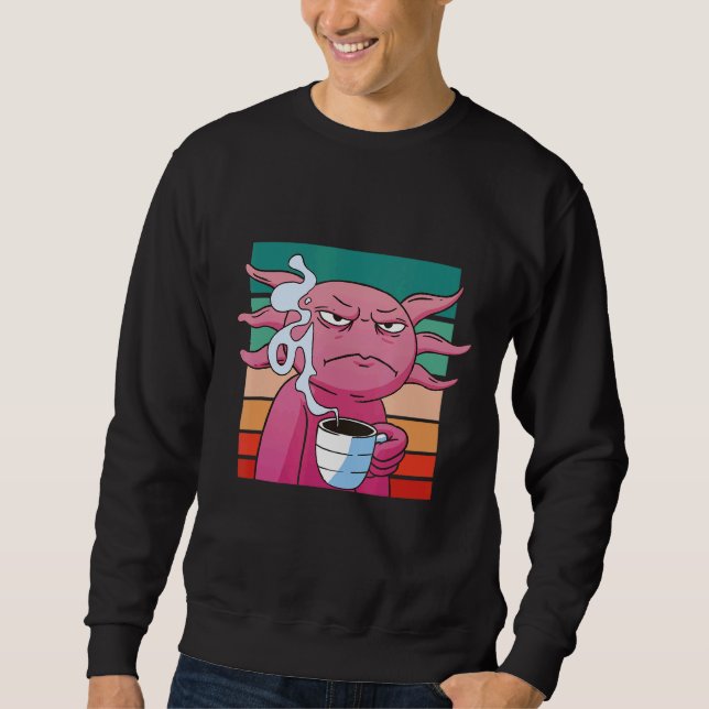 Grumpy Axolotl Drinking Coffee God Arg Salam Lång Ärmad Tröja (Framsida)