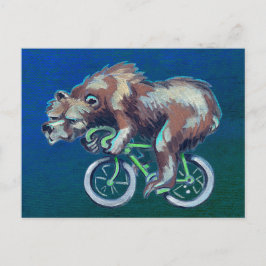 Grumpy Bear Riding a Bicycle Vykort