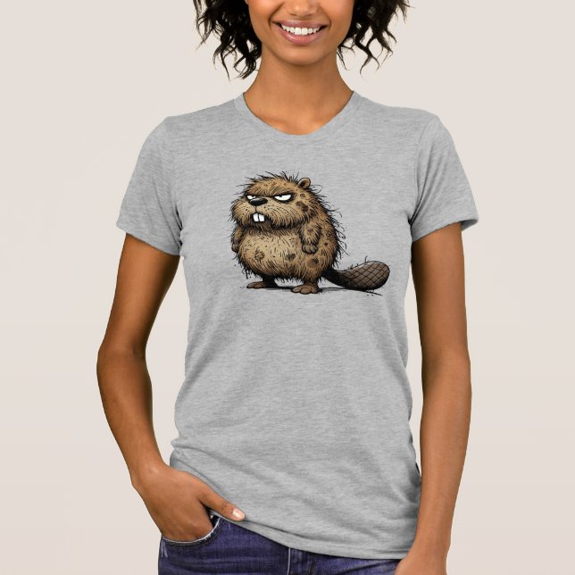 Grumpy Beaver Crusty men Söt! T Shirt (Framsida)