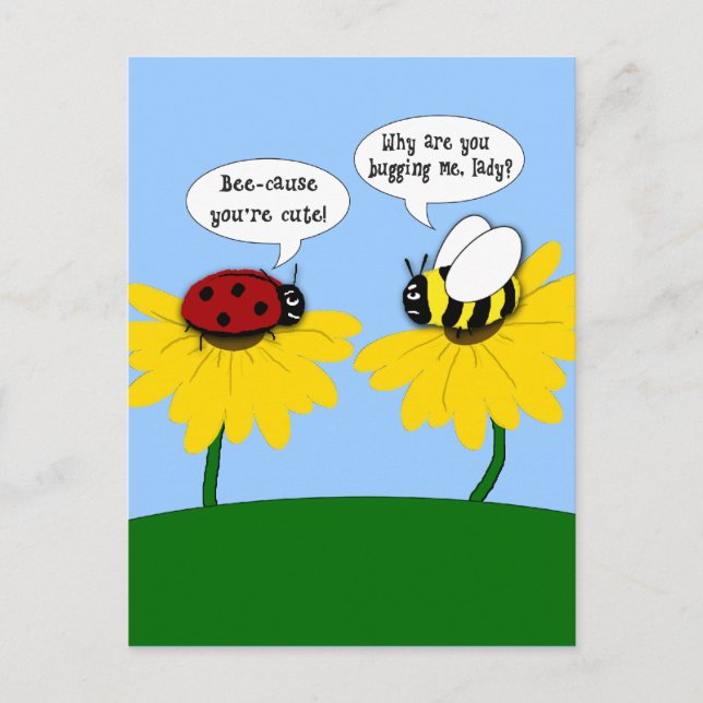 Grumpy Bee och Smitten Ladybug Postcard Vykort (Framsida)