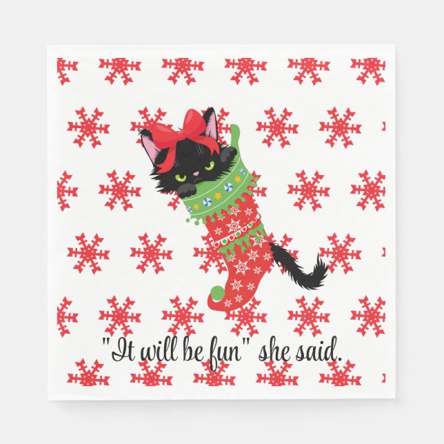 Grumpy Black Cat - det blir roligt hon sa - Papper Pappersservett (Framsidan)
