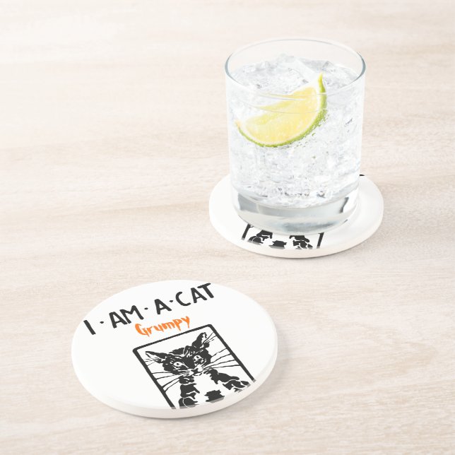 Grumpy Black Cat för Grumpy Person eller Cat Underlägg Sandsten (Sidan)