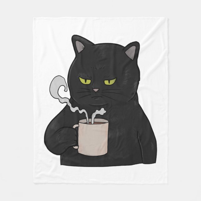 Grumpy Black Cat med kaffemorgon Grouch Fleecefilt (Framsidan)