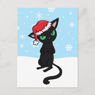 Grumpy Black Cat med Santa Hat Helg Vykort