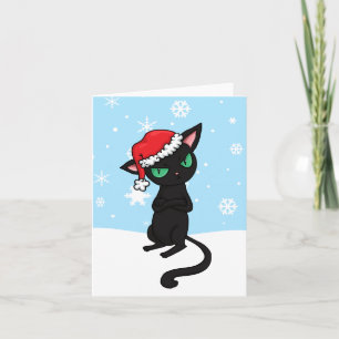 Grumpy Black Cat med Santa Hat Helgkort