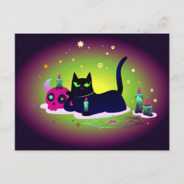 Grumpy Black Cat med Skull Vykort